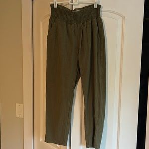 Emme everyday transitional maternity smocked linen pant, medium, olive